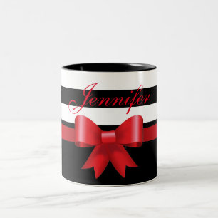 Caneca De Café Em Dois Tons ARCO vermelho personalizado das listras corajosas