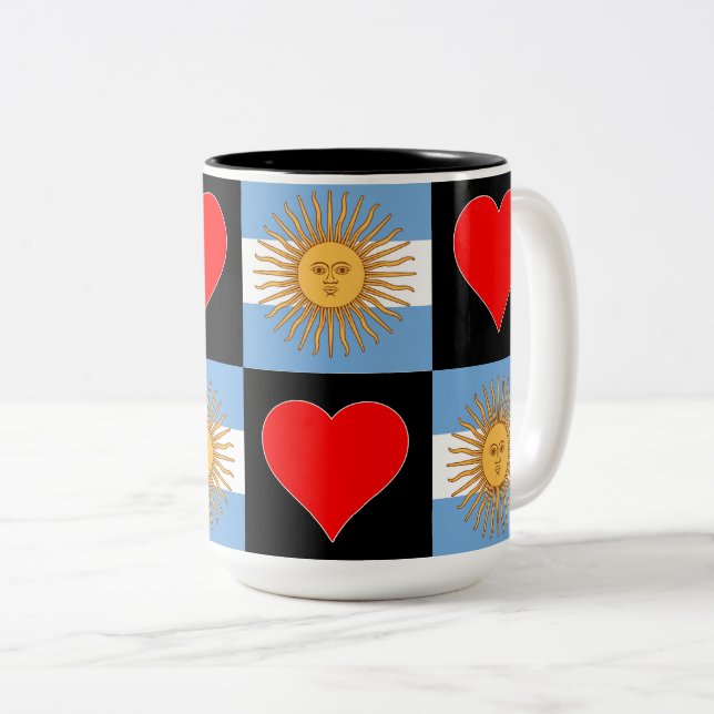 Caneca De Café Em Dois Tons Argentina Flag Heart Pattern Patriotic Argentino (Frente Esquerda)