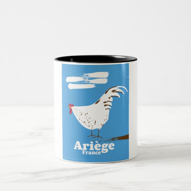 Caneca De Café Em Dois Tons Ariège France poster de viagens. (Centro)
