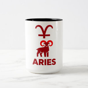 Caneca De Café Em Dois Tons Áries Geométrico Minimalista Signo do Zodíaco Gráf