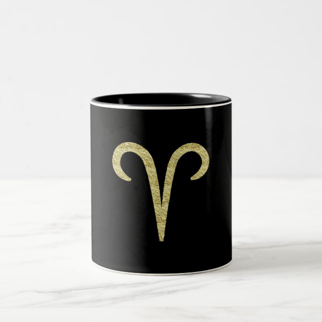 Caneca De Café Em Dois Tons ÁRIES O Carneiro Dourado Crinkle Signo Astrologia  (Centro)