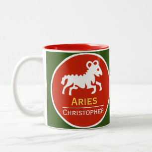 Caneca De Café Em Dois Tons Aries Sinal de Estrela Zodiac com Nome de Propriet