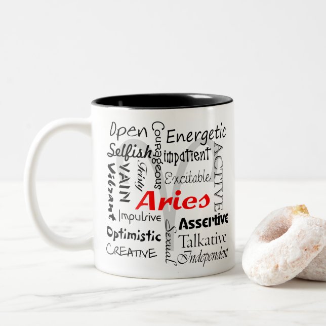 Caneca De Café Em Dois Tons Aries Zodiac Astrologia Traços do Horoscópio Colag (Com Donut)