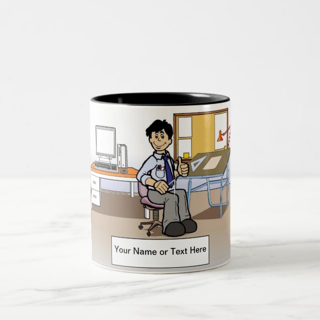 Caneca De Café Em Dois Tons Arquiteto Personalizado, Engenheiro - Cartoon Masc (Centro)
