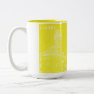Caneca De Café Em Dois Tons Arquiteturas de Grodno Belarus Visualizam Torre de