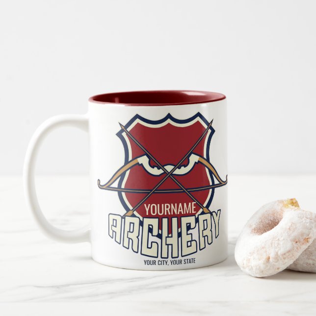 Caneca De Café Em Dois Tons Arquivamento de NOME Personalizado Seta de Arco Re (Com Donut)