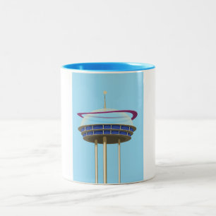 Caneca De Café Em Dois Tons Arranha-céu retrô de ficção científica