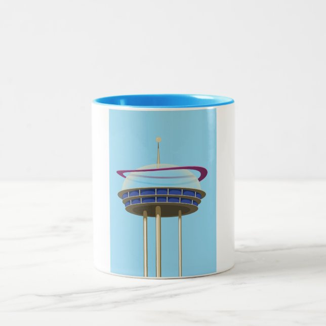 Caneca De Café Em Dois Tons Arranha-céu retrô de ficção científica (Centro)