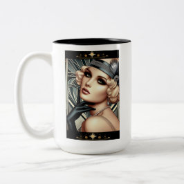 Caneca De Café Em Dois Tons Art Deco Femme Fatale Mug (2 tons preto)