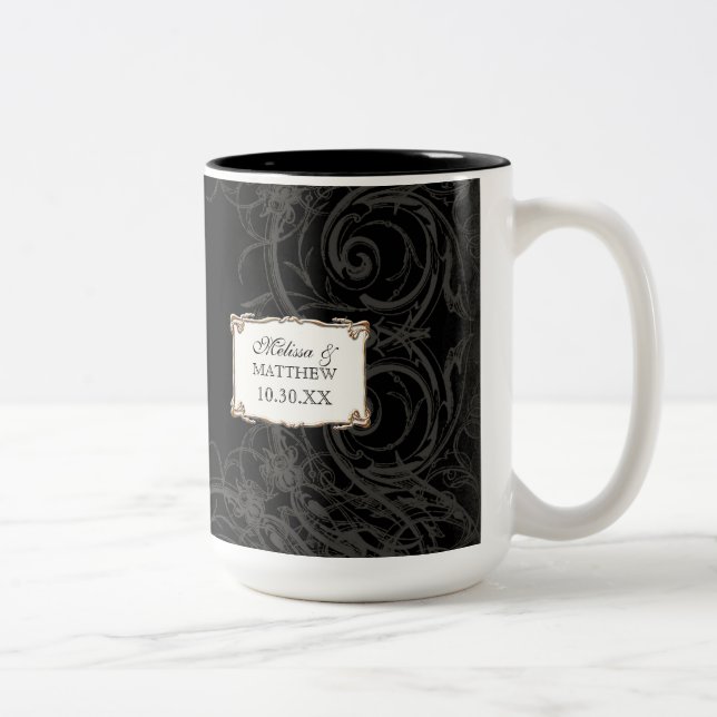 Caneca De Café Em Dois Tons Art Deco Nouveau Lace n Dourado Look Personalizado (Direita)