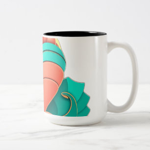 Caneca De Café Em Dois Tons Art Deco Seashell em Turquesa e Coral