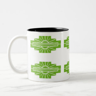 Caneca De Café Em Dois Tons Art Deco Sunburst Padrão em Branco e Limão