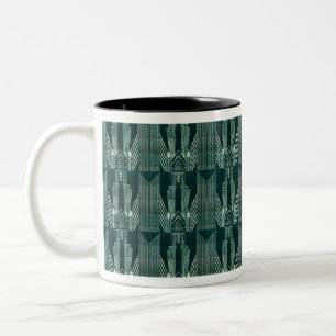 Caneca De Café Em Dois Tons Art deco, Verde, preto, padrão, art nouveau, vinta