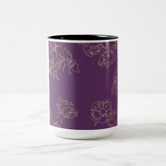 Caneca De Café Em Dois Tons Art Nouveau Flores Douradas (Centro)
