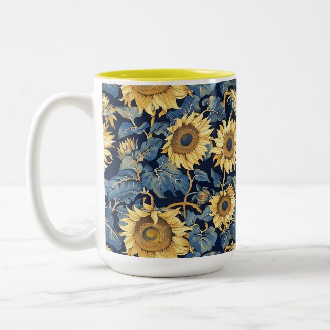 Caneca De Café Em Dois Tons Art Nouveau Girassóis Amarelo (Esquerda)