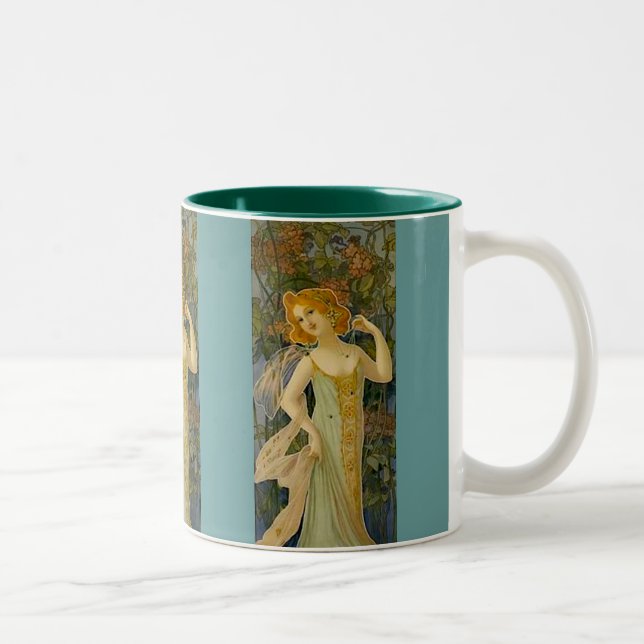 Caneca De Café Em Dois Tons Art Nouveau Lady (Direita)