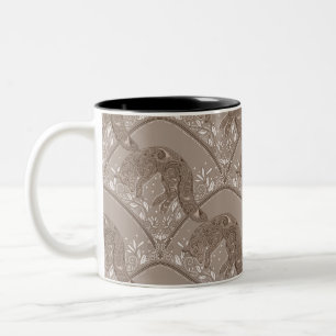 Caneca De Café Em Dois Tons Art Nouveau Raposa Damask Padrão Florestal