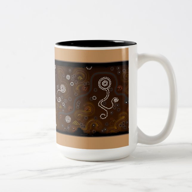 Caneca De Café Em Dois Tons Arte Aboriginal de Estilo Australiano (Direita)