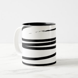 Caneca De Café Em Dois Tons Arte Abstrato das Linhas Negras e Brancas Modernas
