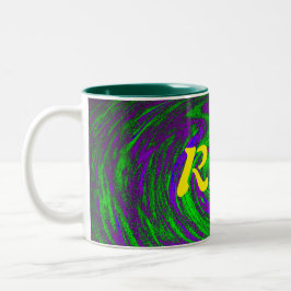 Caneca De Café Em Dois Tons Arte Abstrato púrpura e verde Escolha um monograma