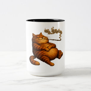 Caneca De Café Em Dois Tons Arte aconchegante de cachimbo de gato laranja gord