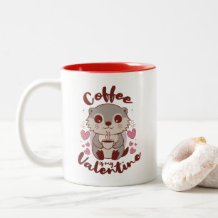 Caneca De Café Em Dois Tons Arte adorável com café e corações rosa