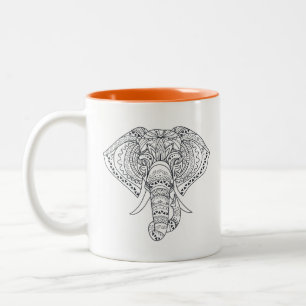 Caneca De Café Em Dois Tons Arte animal africana do elefante tribal