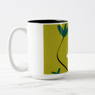 Caneca De Café Em Dois Tons Arte Botânica Abstrata Flor de Margarida Minimalis