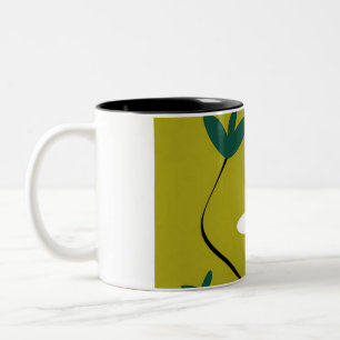 Caneca De Café Em Dois Tons Arte Botânica Abstrata Flor de Margarida Minimalis