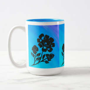 Caneca De Café Em Dois Tons Arte brilhante da silhueta do rosa do azul 15