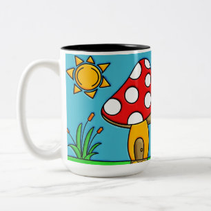 Caneca De Café Em Dois Tons Arte Caprichosa de Fungos da Floresta