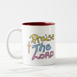 Caneca De Café Em Dois Tons Arte Colorida com Citação Cristã 'Louve o SENHOR'