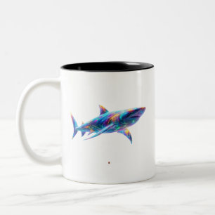 Caneca De Café Em Dois Tons Arte Colorida de Tubarão Glowing – Animal Neon do