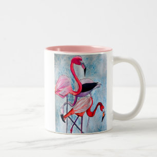 Caneca De Café Em Dois Tons Arte colorida rosa colorido flamingo aquarela