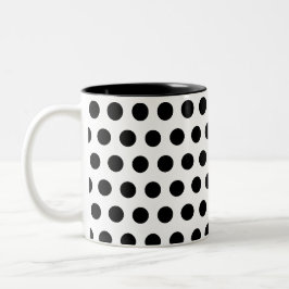 Caneca De Café Em Dois Tons Arte com Padrão de Pontos Pretos e Brancos Clássic
