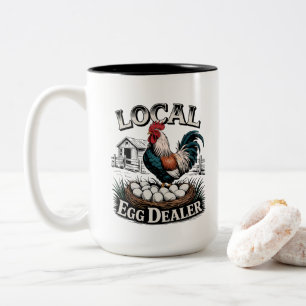 Caneca De Café Em Dois Tons Arte com palavras de comerciante de ovos local div
