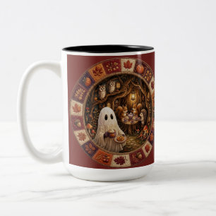 Caneca De Café Em Dois Tons Arte Cottagecore de Festa de Chá Fantasmagórica de