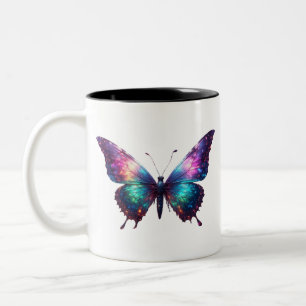 Caneca De Café Em Dois Tons Arte da Borboleta Galáxica - Borboleta Brilhante C