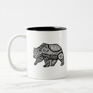 Caneca De Café Em Dois Tons Arte da mandala do urso