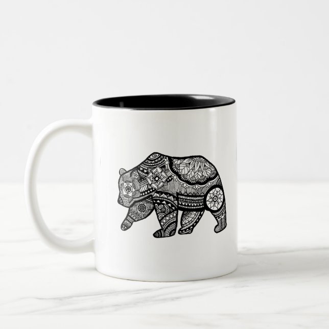 Caneca De Café Em Dois Tons Arte da mandala do urso (Esquerda)