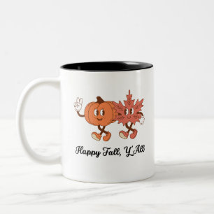 Caneca De Café Em Dois Tons Arte de Amigos de Abóbora e Folha de Outono Fofa