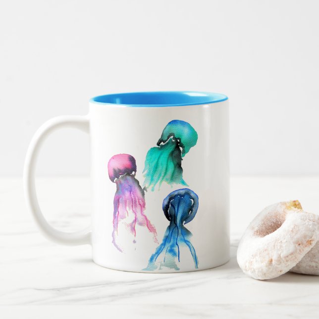 Caneca De Café Em Dois Tons Arte de aquarelas cegas (Com Donut)