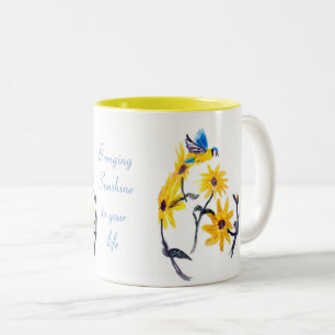 Caneca De Café Em Dois Tons Arte De Aves Floral, Citação De Girassóis Amare