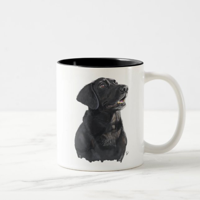 Caneca De Café Em Dois Tons Arte de Cachorro Preto (Direita)