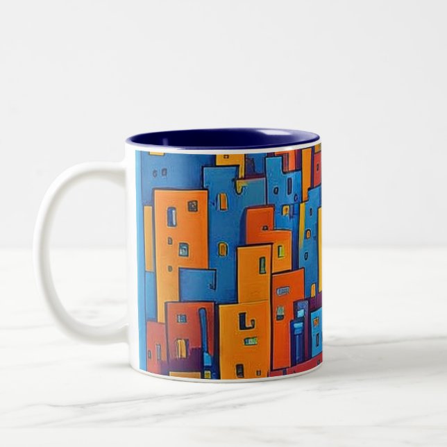 Caneca De Café Em Dois Tons Arte de Cidade Abstrata (Esquerda)