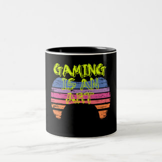 Caneca De Café Em Dois Tons Arte de Controle de Jogo do Pôr do Sol Retro Citaç