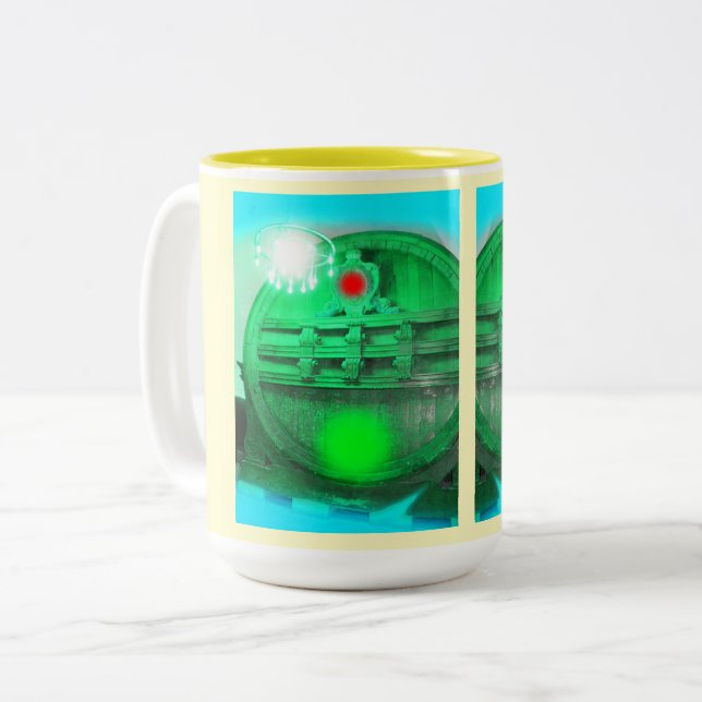 Caneca De Café Em Dois Tons Arte de entrada de cofres verdes (Frente Esquerda)