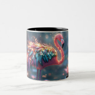 Caneca De Café Em Dois Tons Arte de Fantasia de Flamingo Mágico com Pena Color