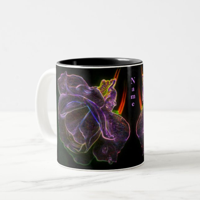 Caneca De Café Em Dois Tons Arte de Flor Rosa Roxo Personalizada (Frente Esquerda)
