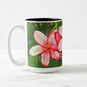 Caneca De Café Em Dois Tons Arte de Frangipani Tropical Rosa